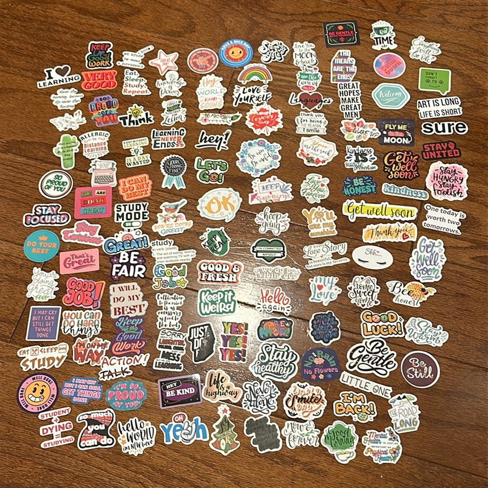 Motivational stickers focused on learning and some very random bundle—115 total